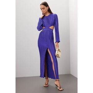AIIFOS Phillipa Gown Crinkle Maxi Dress Purple Cutout Long Slit Plisse Sz 8